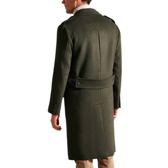 NEW TED BAKER avin wool blend military coat in dark green - Picture 3 of 5
